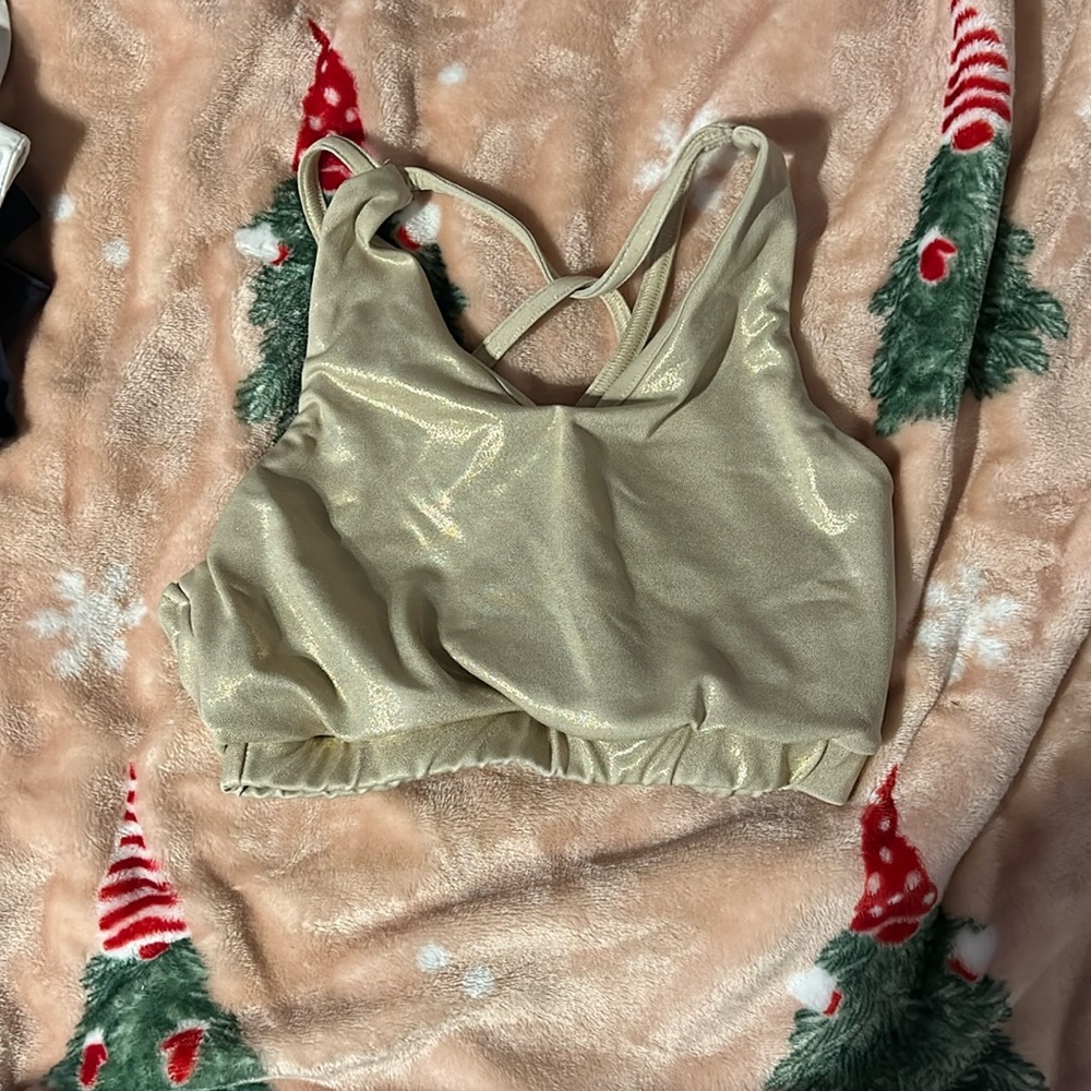 Varsity Spirit gold sports bra! Size Small! Detailed back!